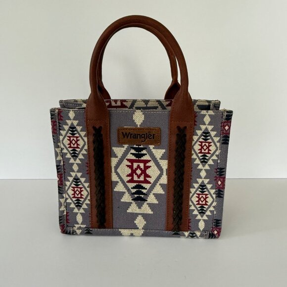 Wrangler Aztec Print Canvas & Faux Leather Handbag With Zip Closure - Picture 1 of 7